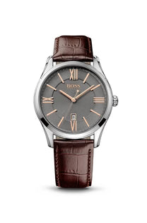 HUGO BOSS CROC-EMBOSSED LEATHER 3-HAND QUARTZ AMBASSADOR WATCH '1513041'
