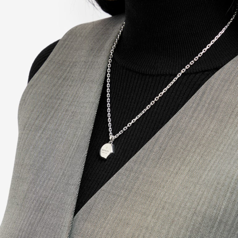 GUCCI TRADEMARK NECKLACE 42CM GOURMETTE&PENDANT HEXAGONAL SILVER YBB779176001