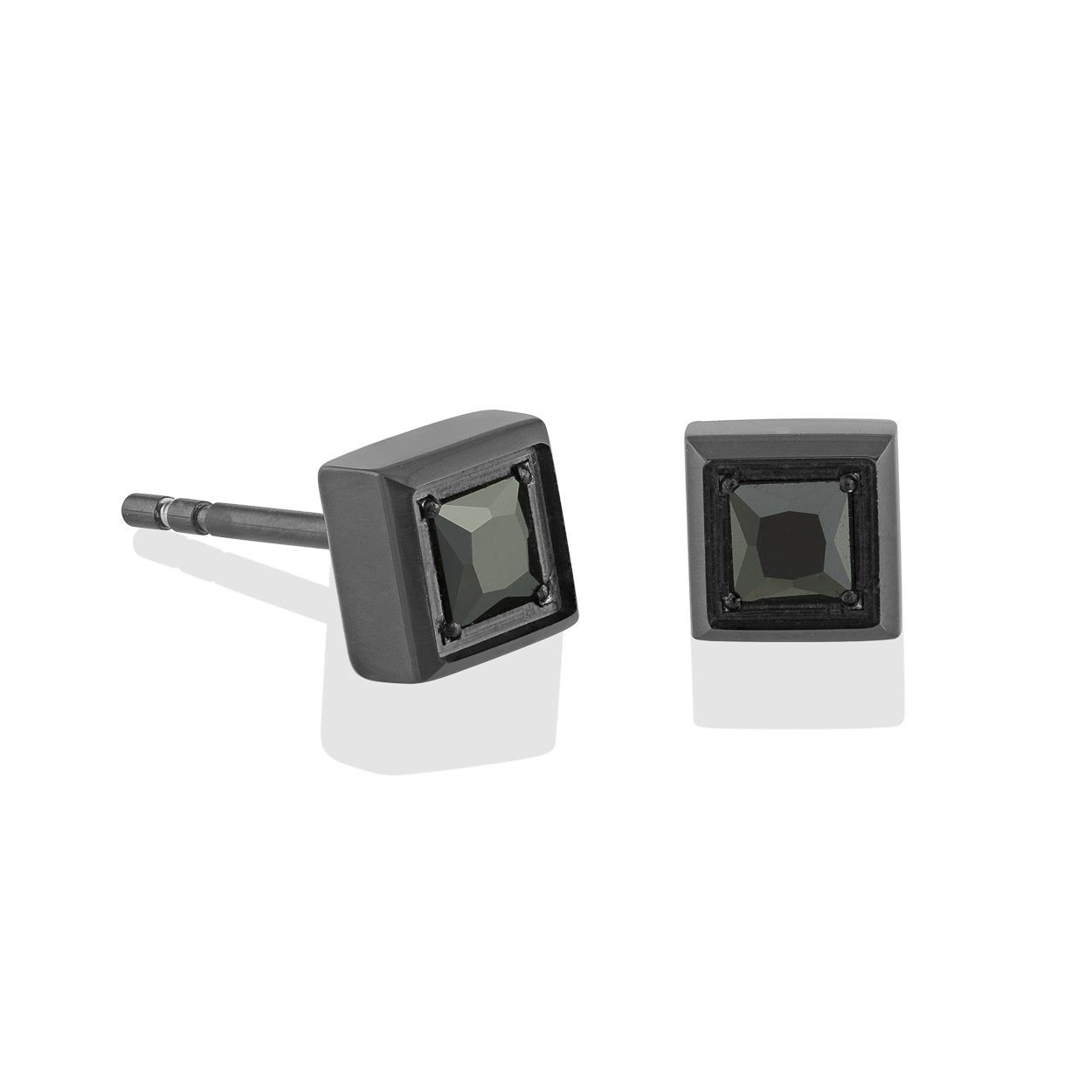 SQUARE BLACK CZ STUD EARRINGS