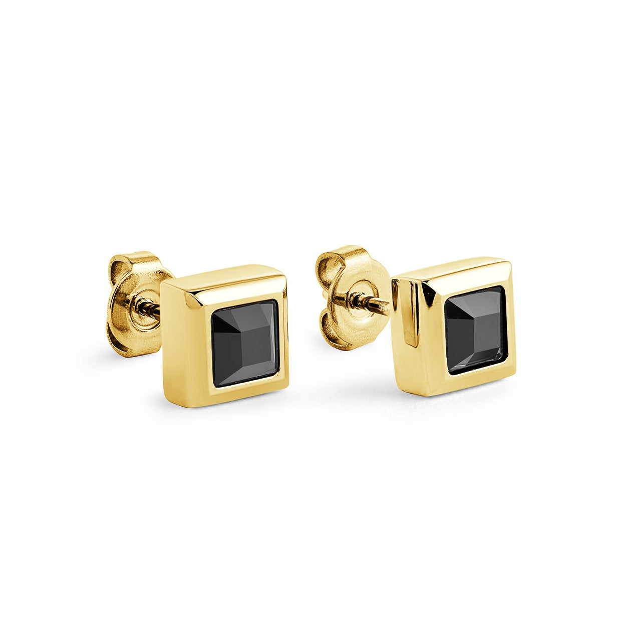 SQUARE BLACK CZ STUD EARRINGS