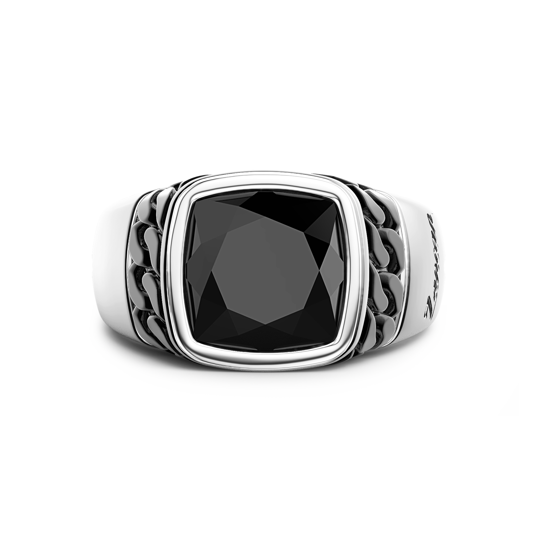 White and Black Silver Ring with Natural Onyx
