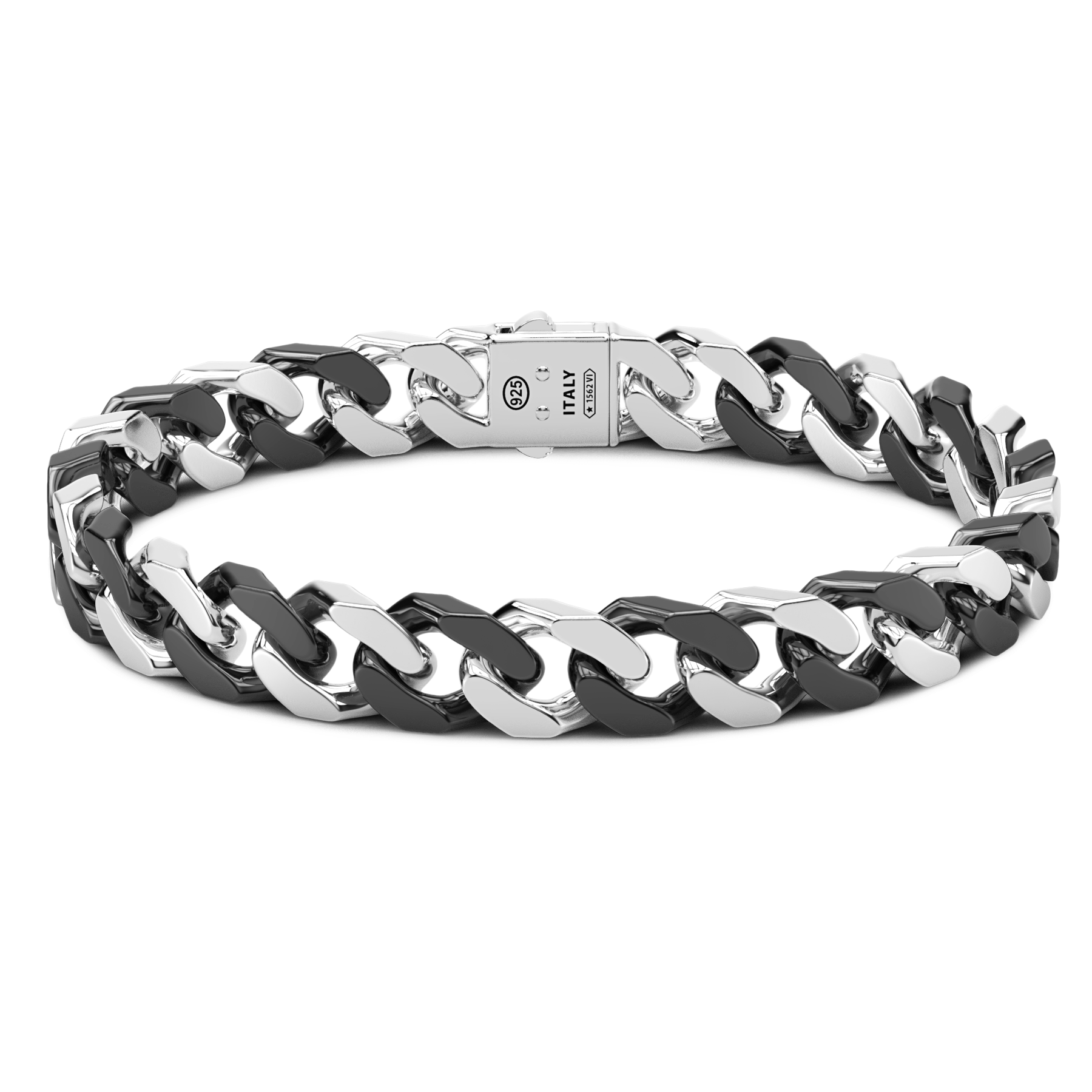 Black Silver Ceramic Curb Chain Bracelet
