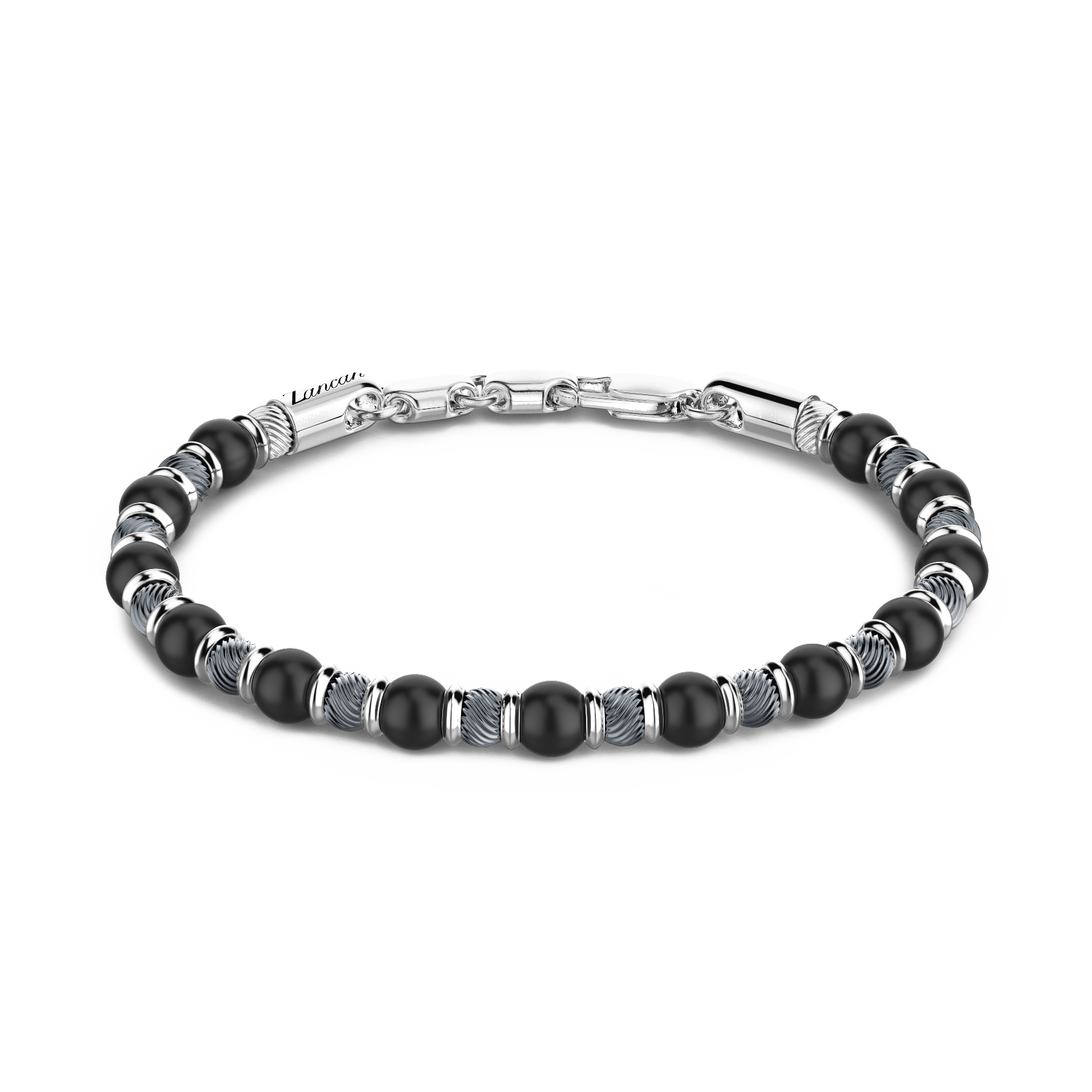 Soft Silver Bracelet with Black Silver & Onyx Beads