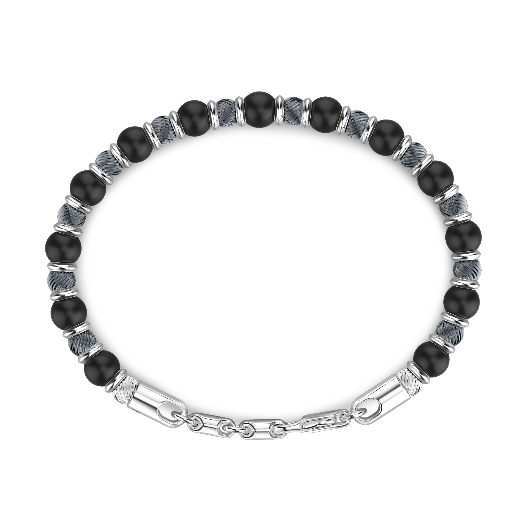 Soft Silver Bracelet with Black Silver & Onyx Beads