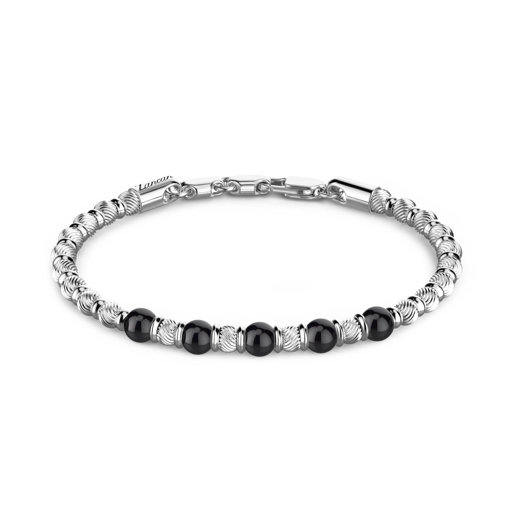 Soft Bracelet with Black Onyx & Silver Beads