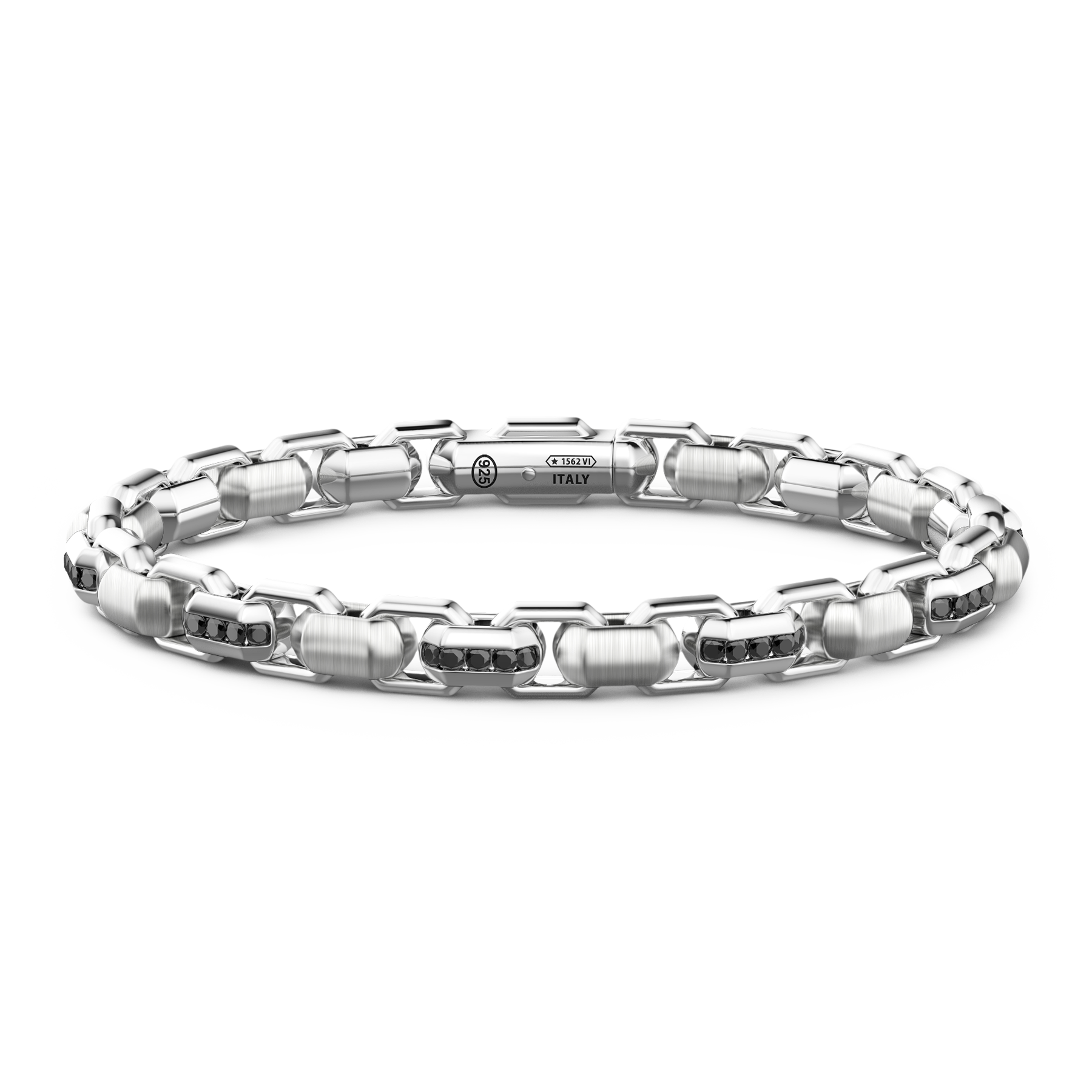 Silver link-only Bracelet with Black Stones