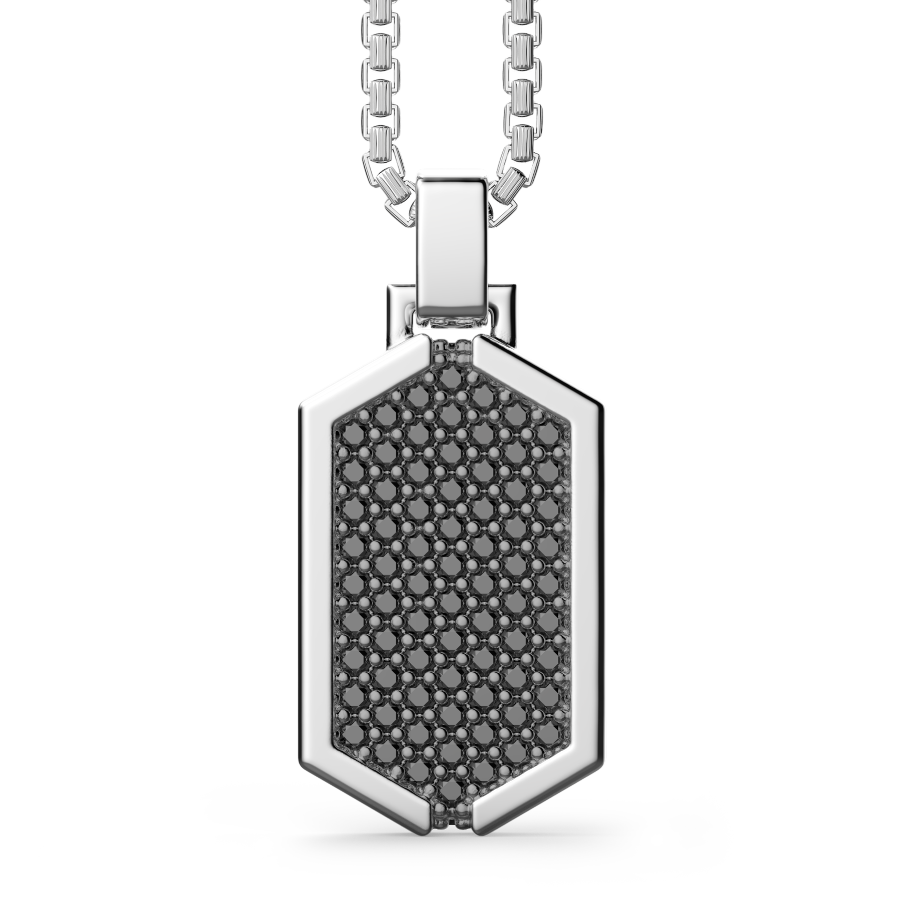 Silver Necklace with Tag Pendant Studded with Black Stones