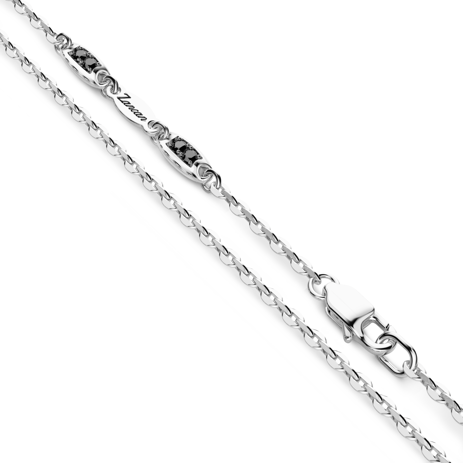 Silver Necklace with Tag Pendant & Black Stones