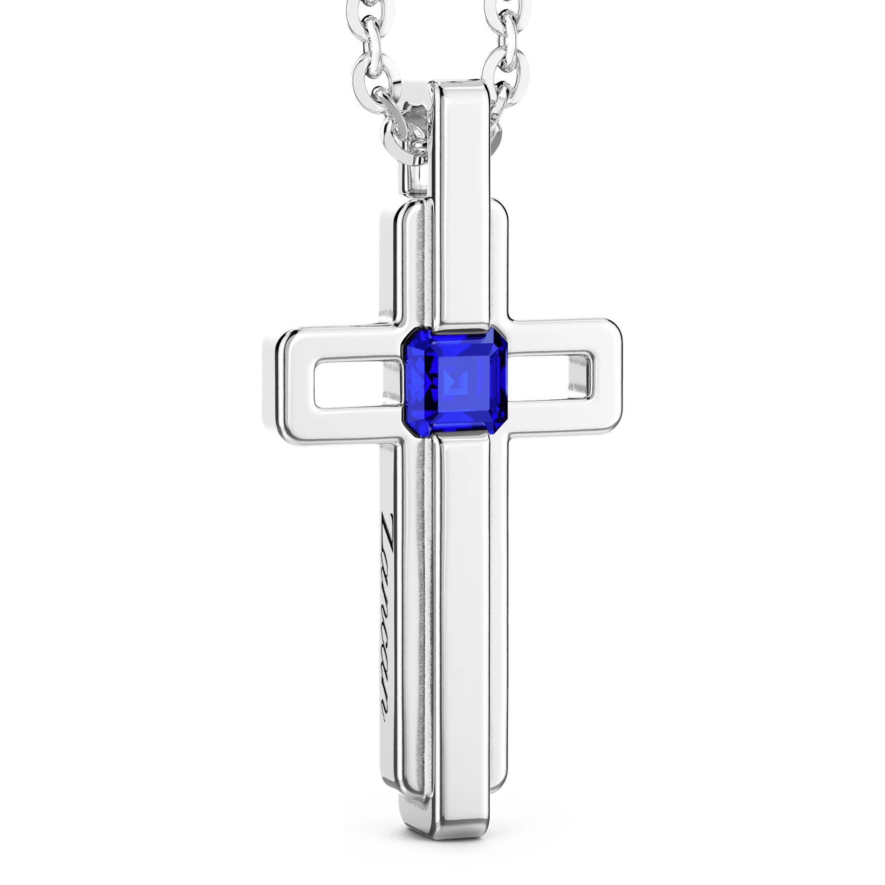 Steel Necklace with Cross and Blue Stone