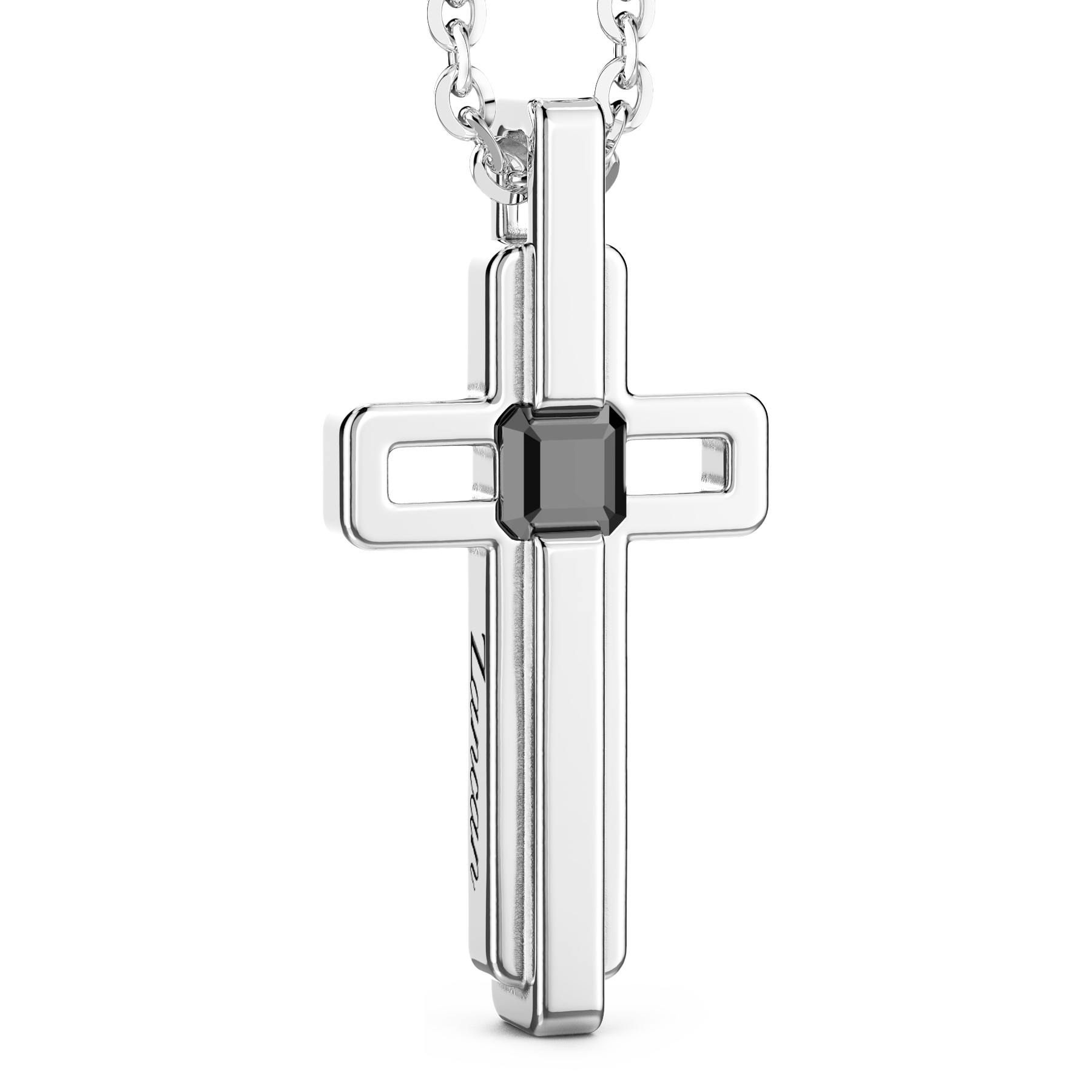 Steel Necklace with Cross and Black Stone