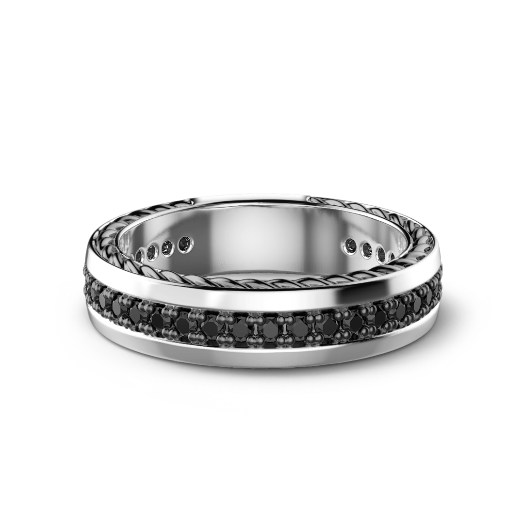 Silver Band Ring with Black Stones