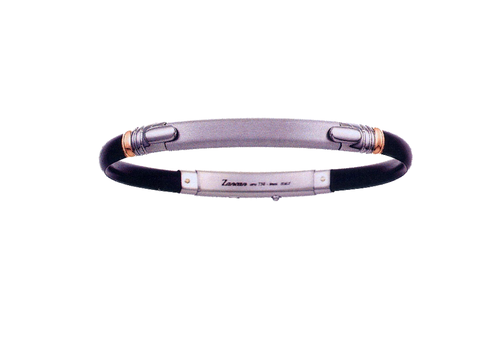 Black Silicone & Silver Bracelet with 18K Rose Gold Inserts
