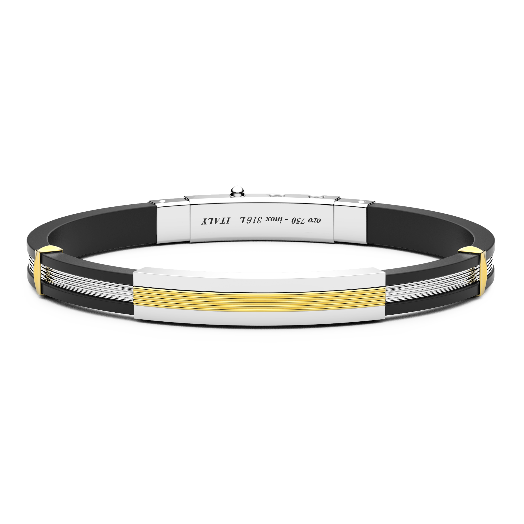 Black Silicone Bracelet with Silver Tag & Gold Details