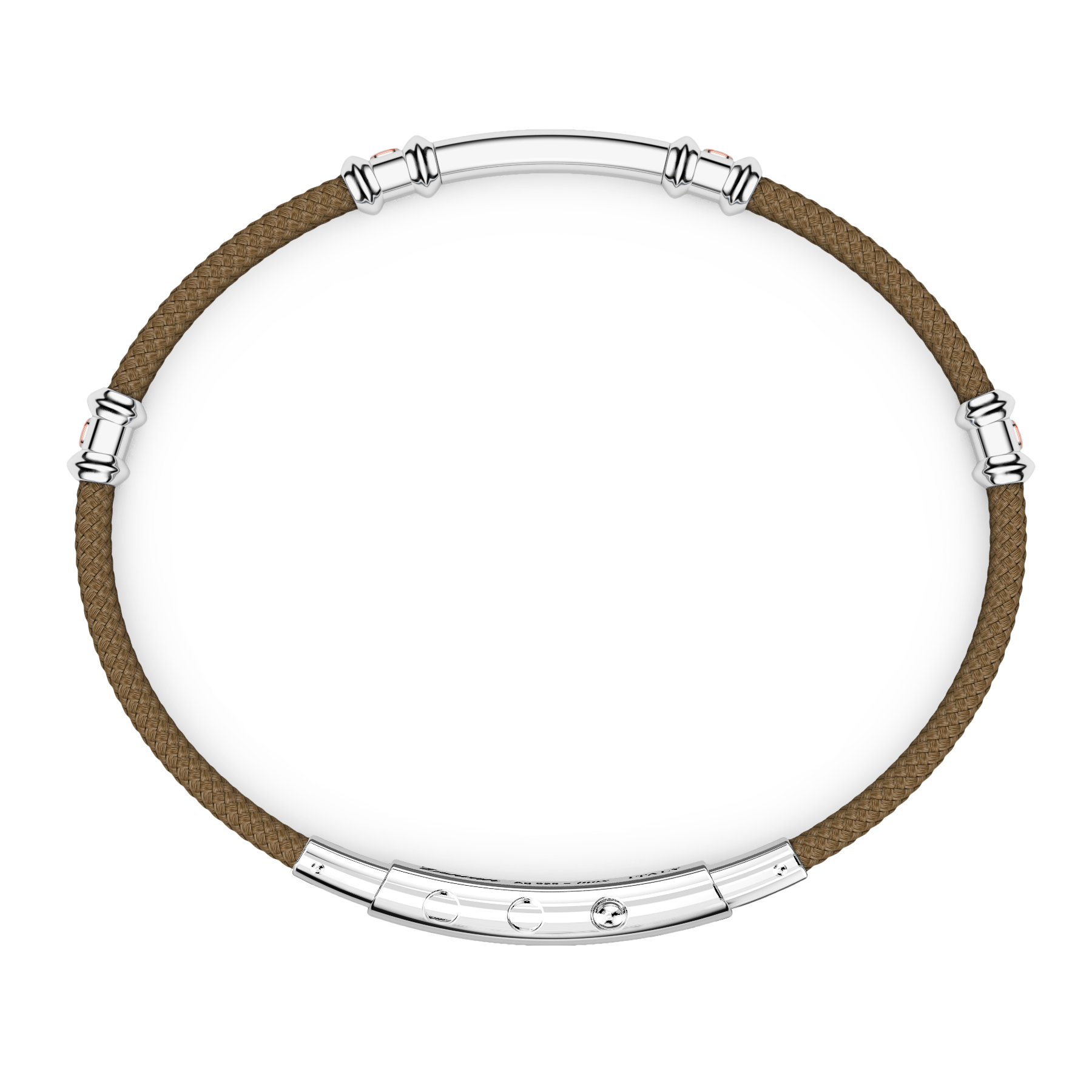 Light Brown Kevlar Bracelet with Silver Tag and Rose Gold Details
