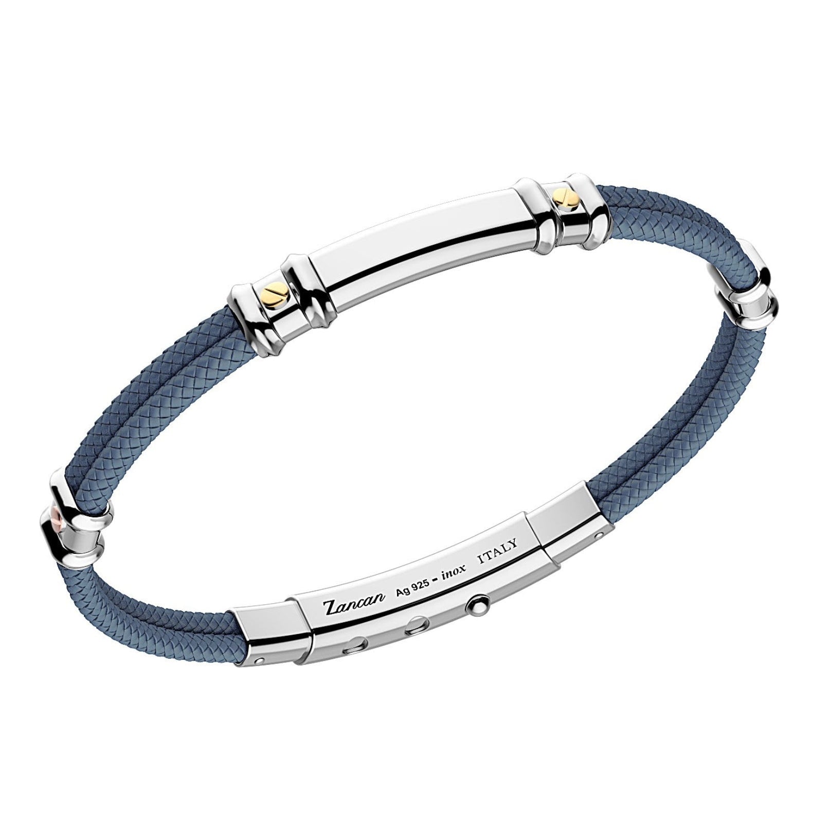 Cadet Blue Kevlar Bracelet with Silver Tag and Yellow Gold Details