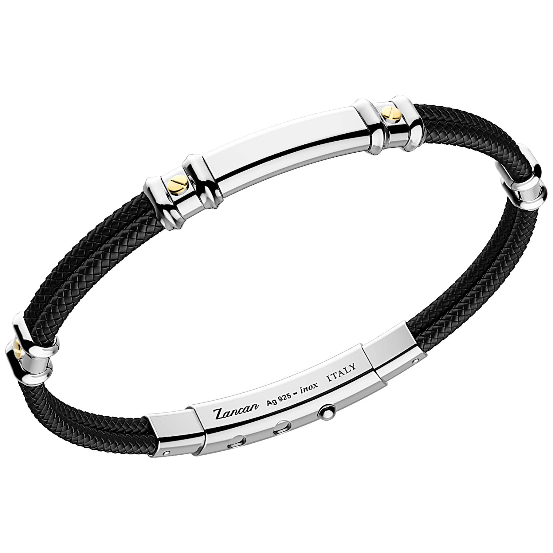 Black Kevlar Bracelet with Silver Tag and Yellow Gold Details