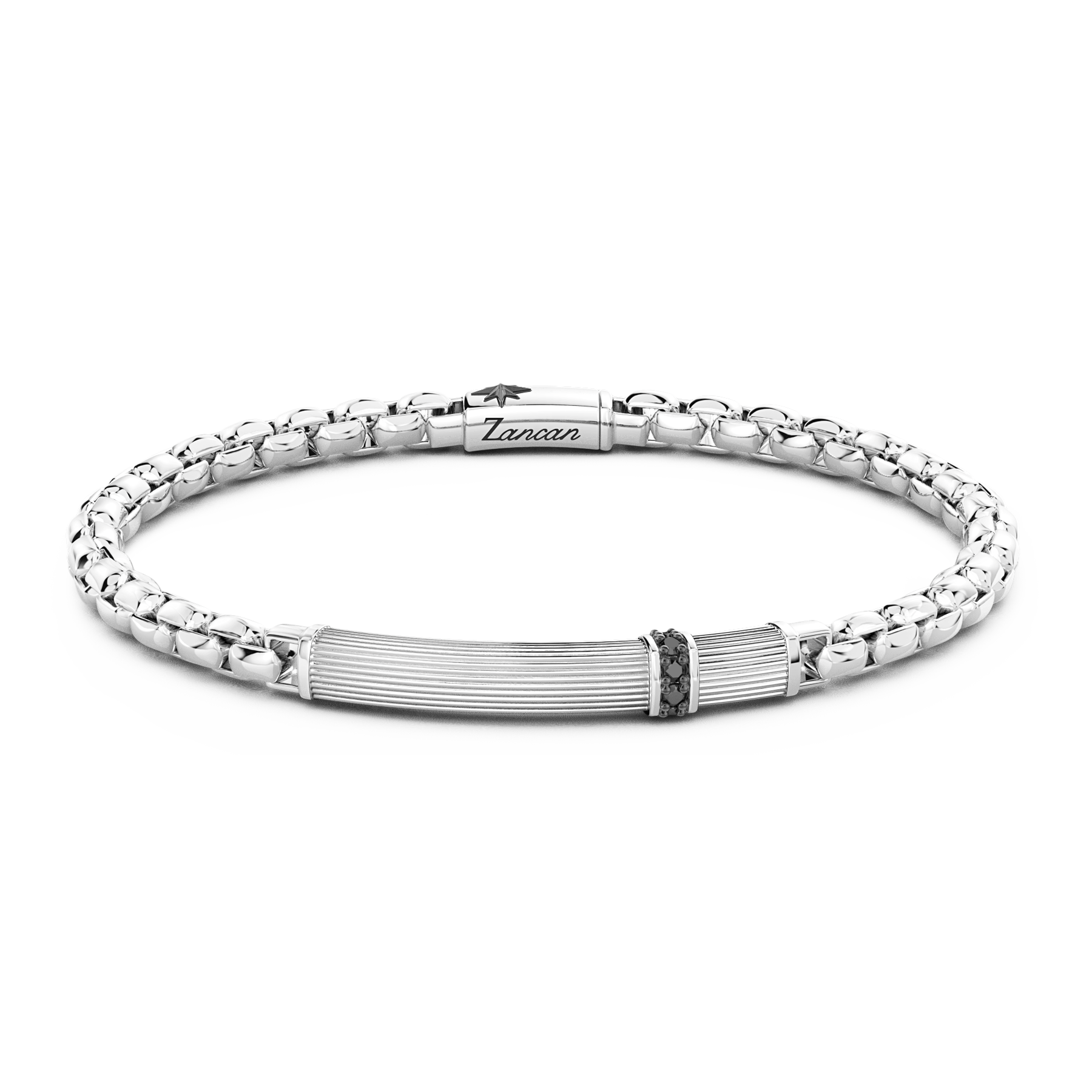 Silver Bracelet with Tag and Black Stones