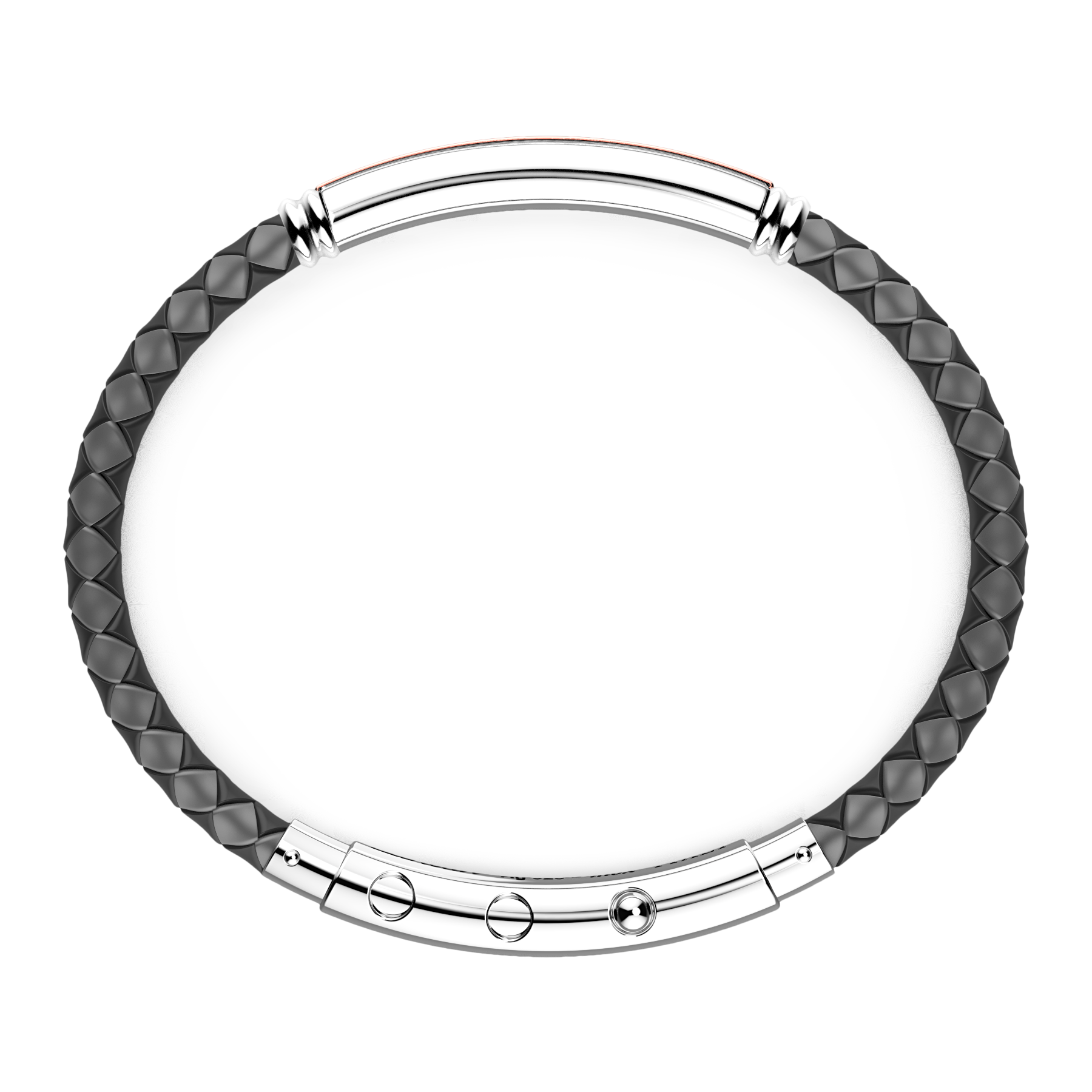 Black Silicone Bracelet with Silver Tag & Yellow Gold Details