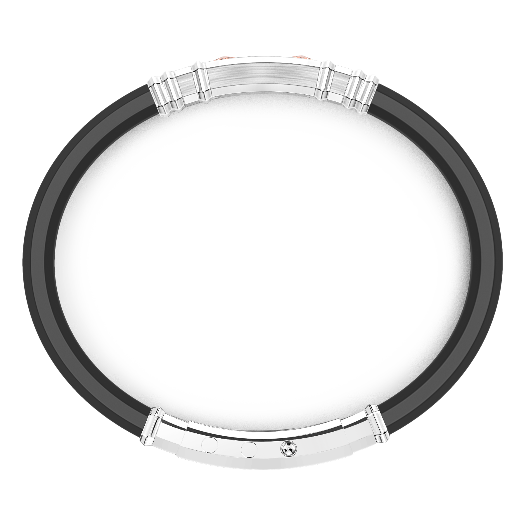 Black Silicone Bracelet with Silver Tag & Yellow Gold Details