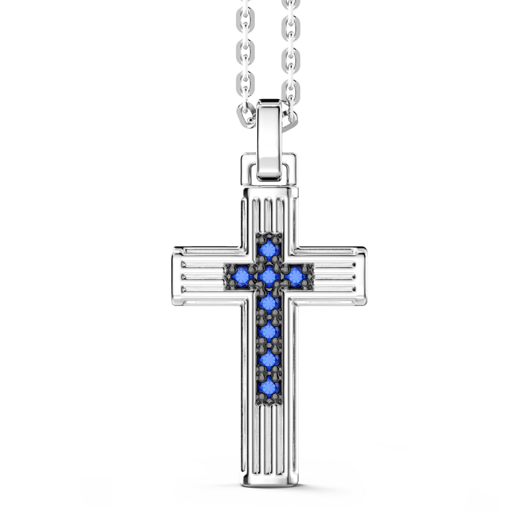 Silver Necklace with Cross Pendant & Blue Stones