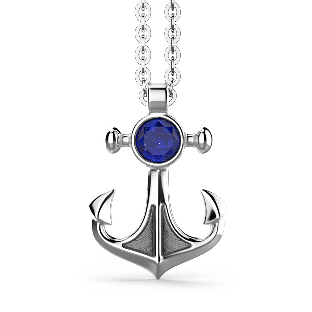 Necklace with Anchor Pendant with Natural Lapis Lazuli