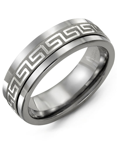 MADANI MEN'S ANCIENT GREEK KEY PATTERN WEDDING BAND MAJ710TW MAJ710TW