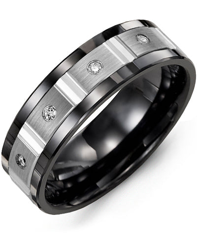 MADANI MEN'S GROOVED ROUND DIAMOND WEDDING BAND MDL710CW-8R MDL710CW-8R