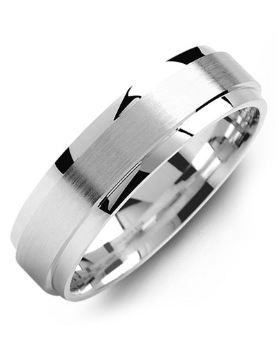 MADANI MEN'S RAISED BRUSH CENTER POLISHED EDGES WEDDING RING MOJ610WW MOJ610WW