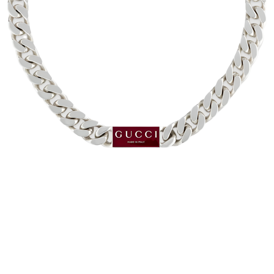 GUCCI TRADEMARK NECKLACE 55/60CM SILVER&RED ENAMEL YBB801034001