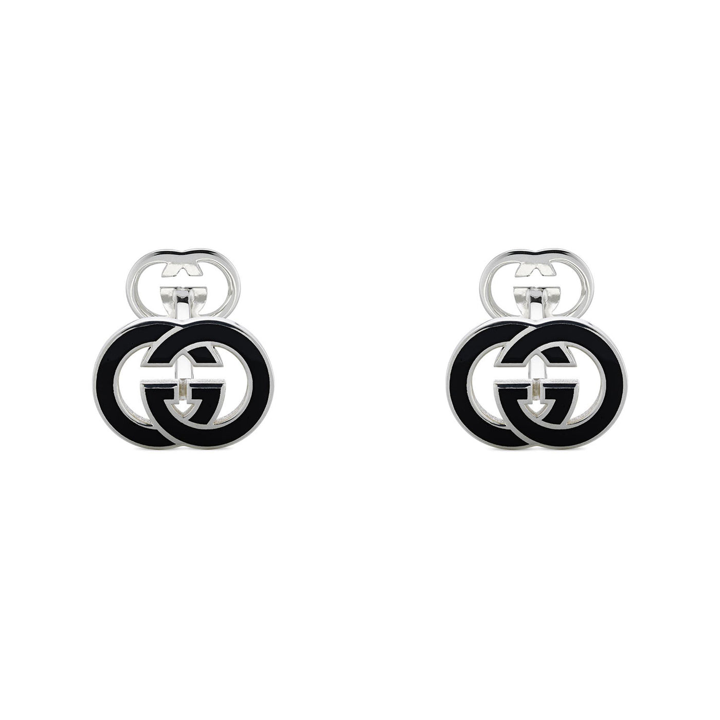 GUCCI INTERLOCKING G CUFFLINKS SILVER&BLACK ENAMEL YBE815048001