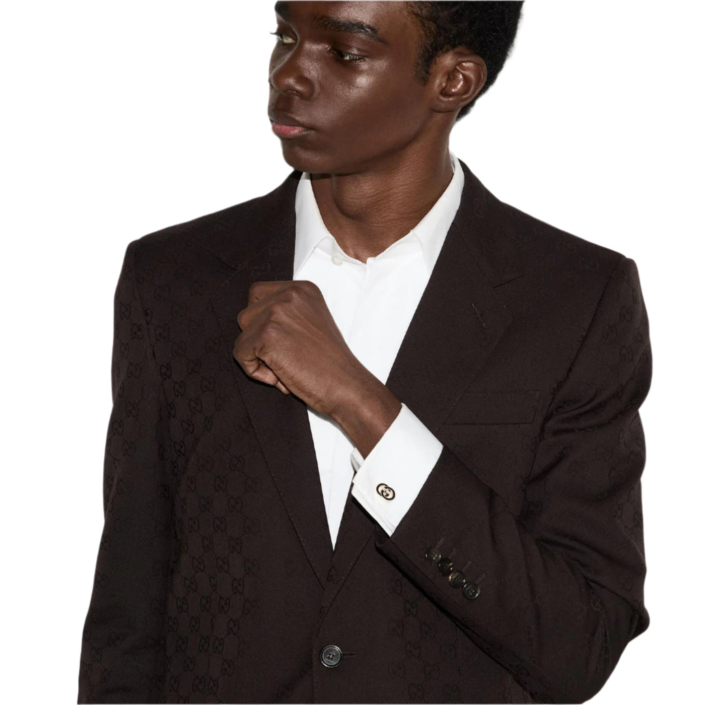 GUCCI INTERLOCKING G CUFFLINKS SILVER&BLACK ENAMEL YBE815048001