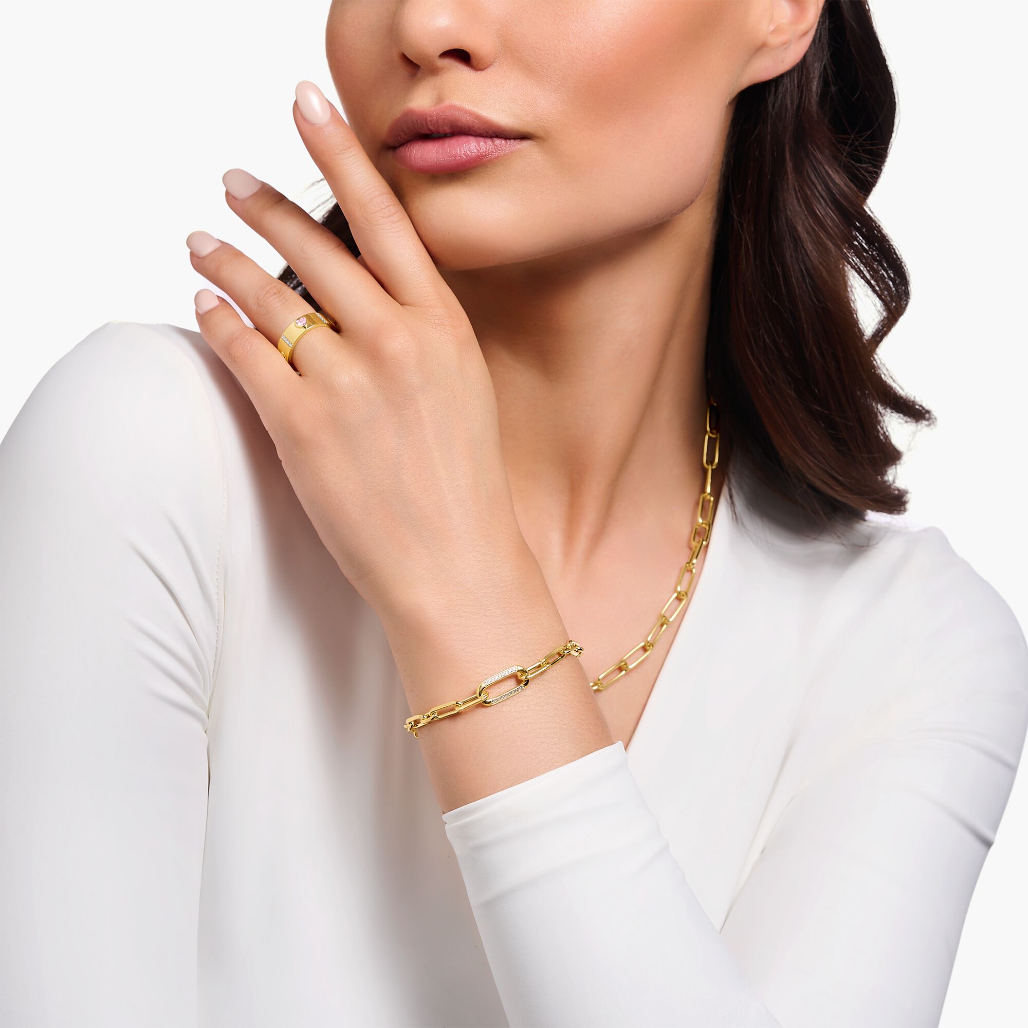 THOMAS SABO Yellow-gold plated link bracelet with anchor element and zirconia A2032-414-14