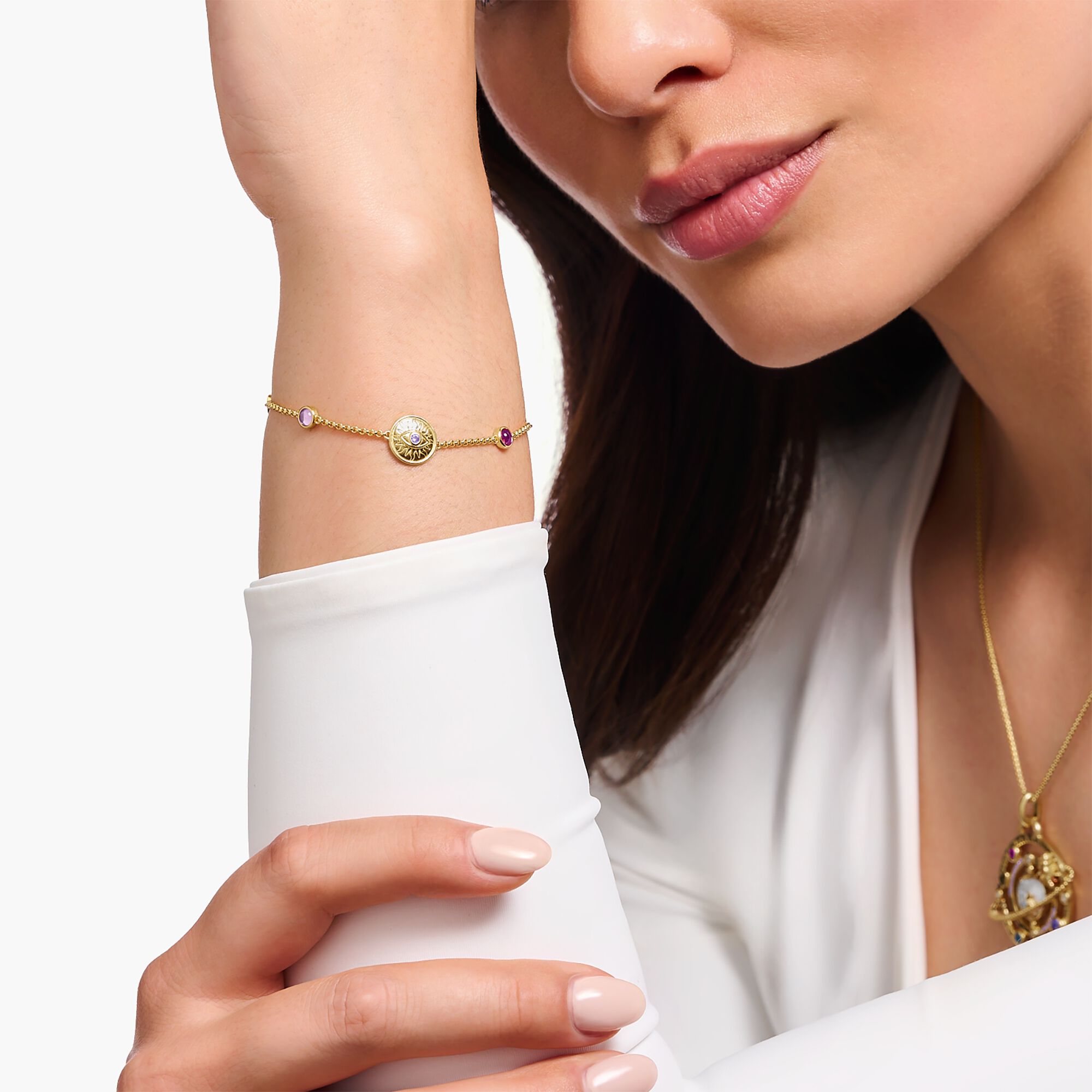 THOMAS SABO Yellow-gold plated bracelet with a sun coin and various stones A2132-995-7