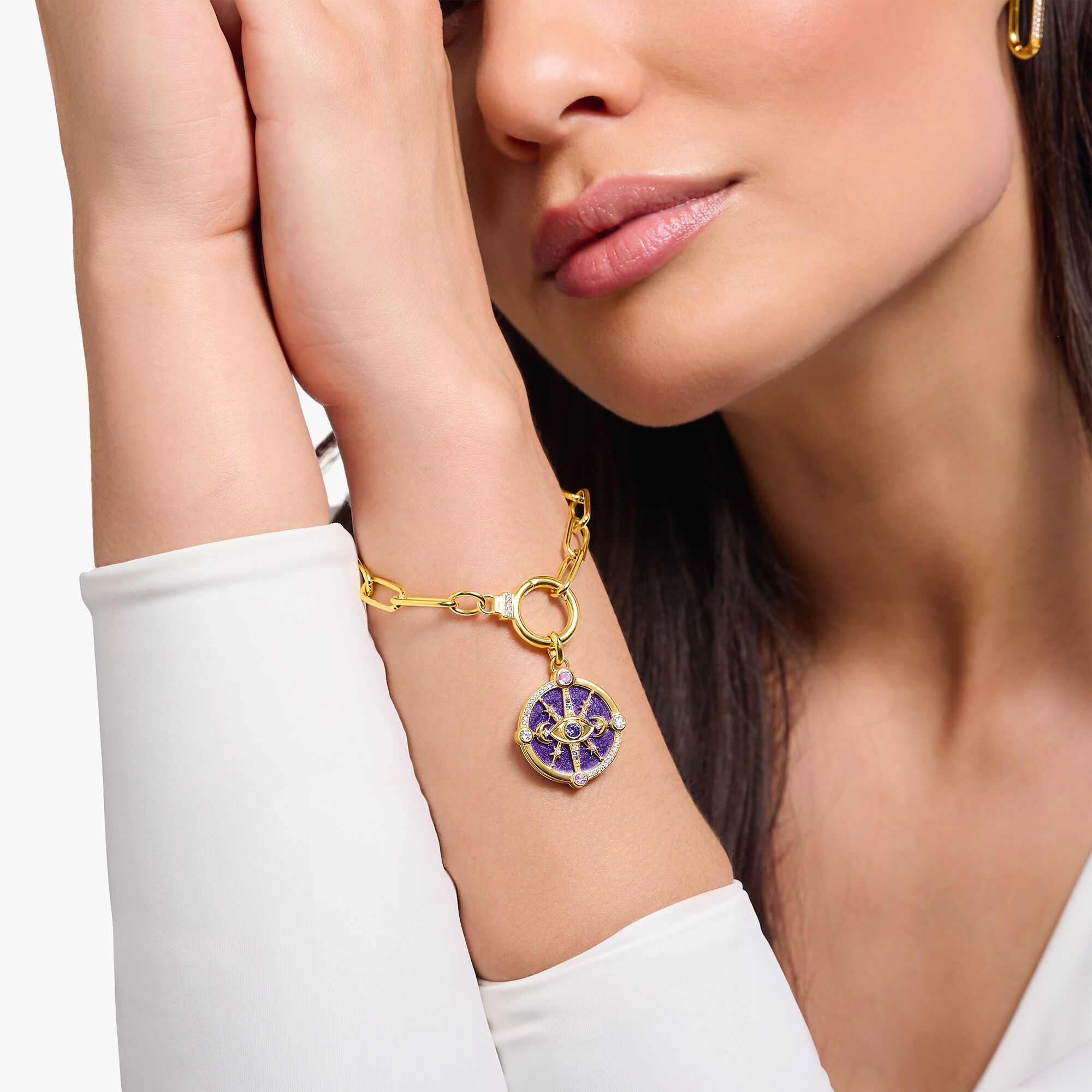 THOMAS SABO Yellow-gold plated link bracelet with zirconia and ring clasp A2133-414-14