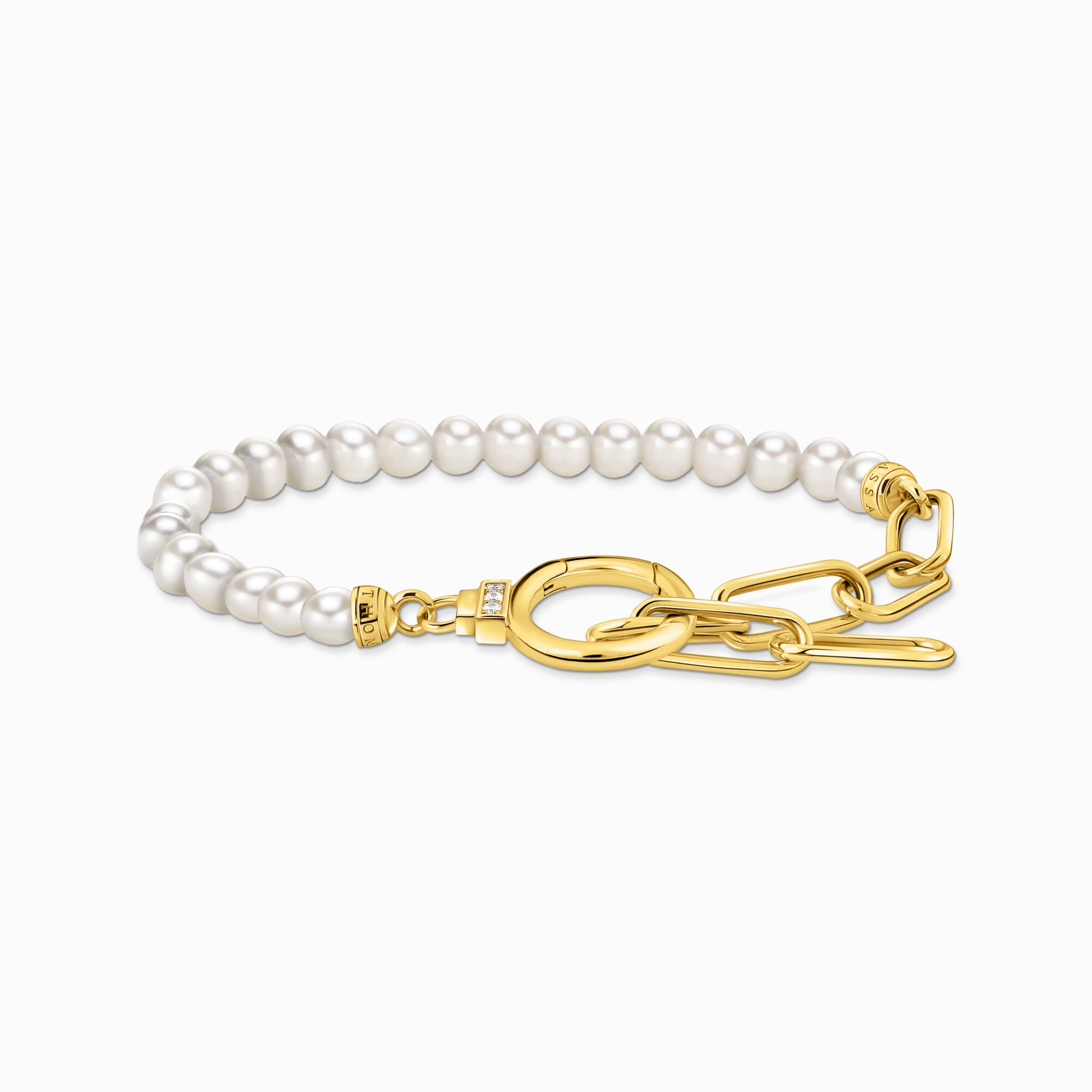 THOMAS SABO Yellow-gold plated bracelet with onyx beads and white zirconia A2134-177-11