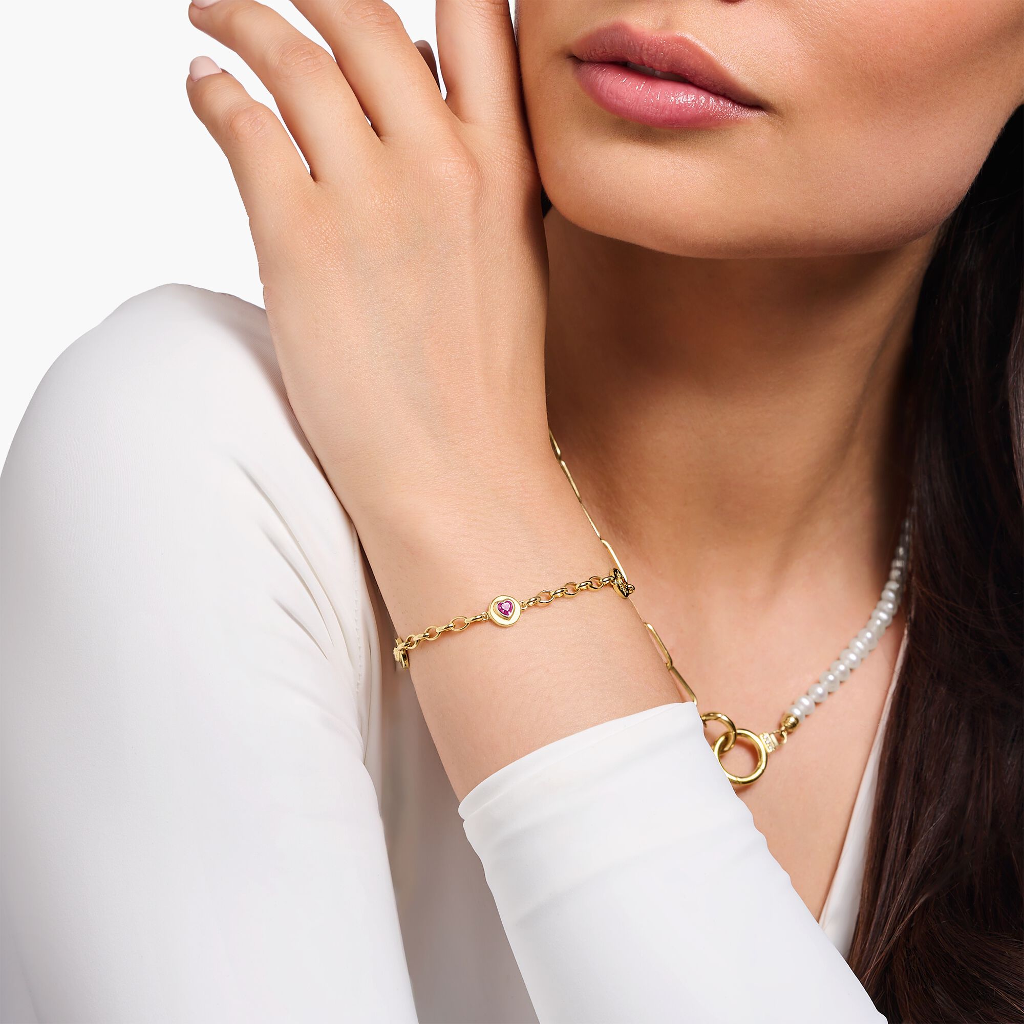 THOMAS SABO Yellow-gold plated bracelet with round elements and stones A2138-995-7
