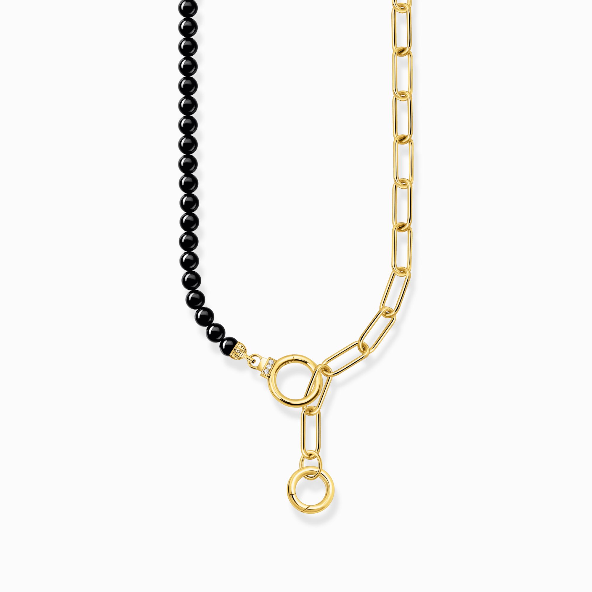 THOMAS SABO Yellow-gold plated necklace with onyx beads and white zirc