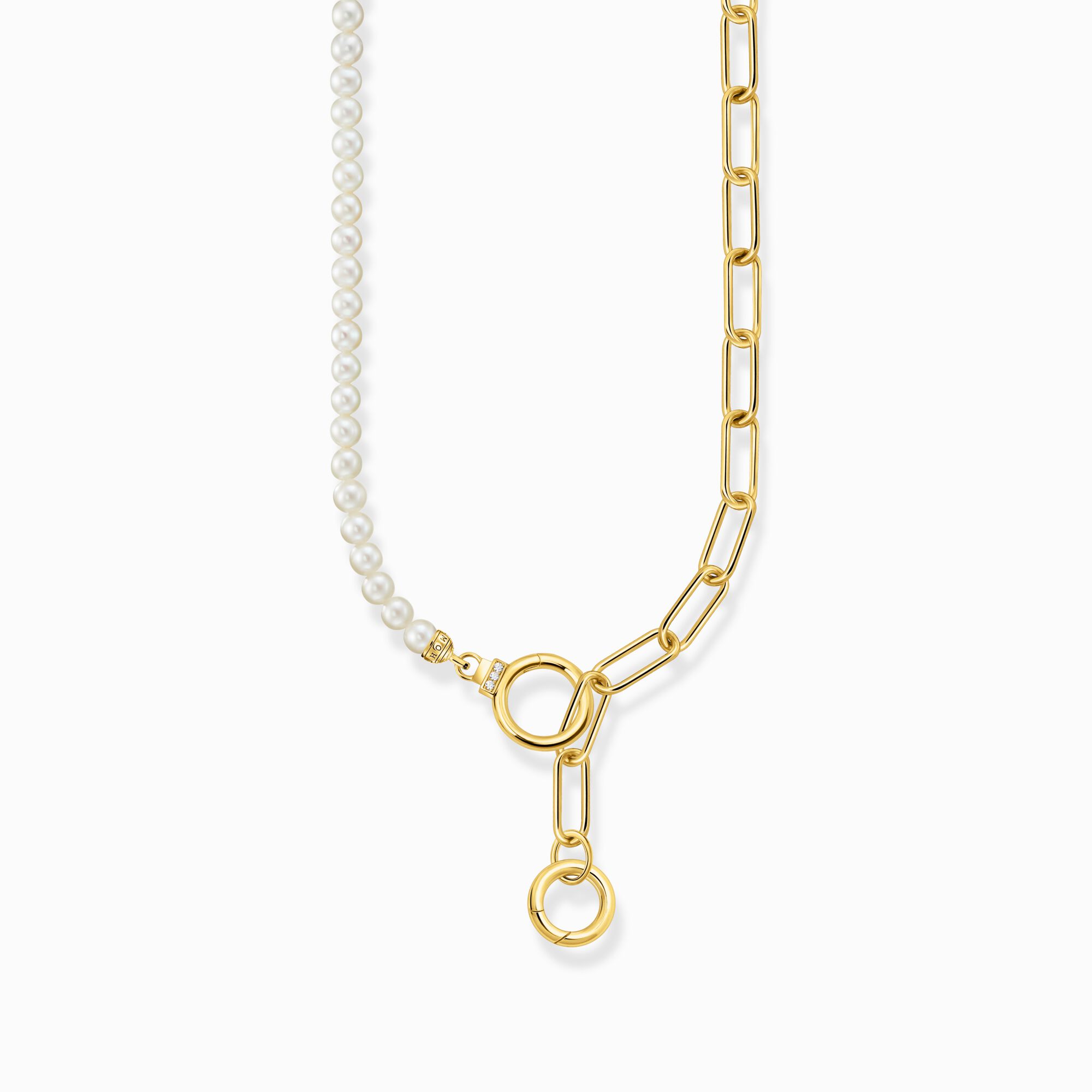 THOMAS SABO Yellow-gold plated necklace with onyx beads and white zirconia KE2193-177-11