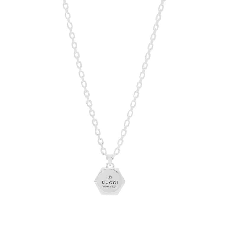 GUCCI TRADEMARK NECKLACE 42CM GOURMETTE&PENDANT HEXAGONAL SILVER YBB779176001