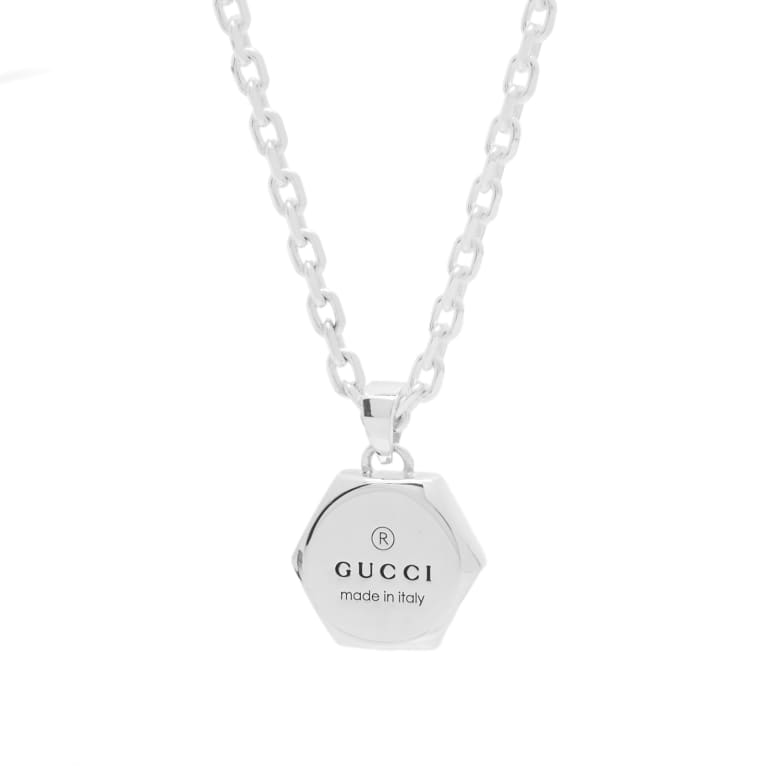 GUCCI TRADEMARK NECKLACE 42CM GOURMETTE&PENDANT HEXAGONAL SILVER YBB779176001