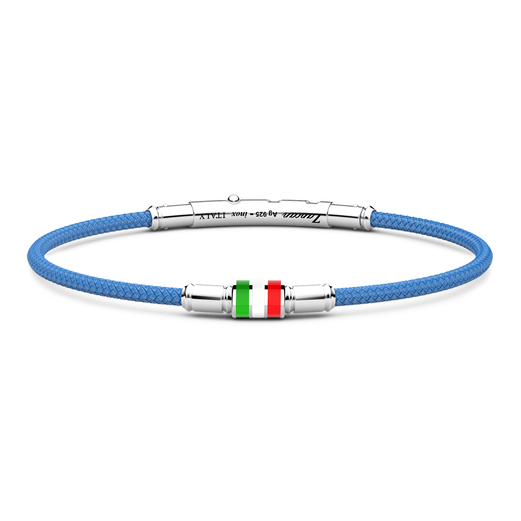 Sky Blue Silicone Bracelet with Lacquered Silver Italian Flag
