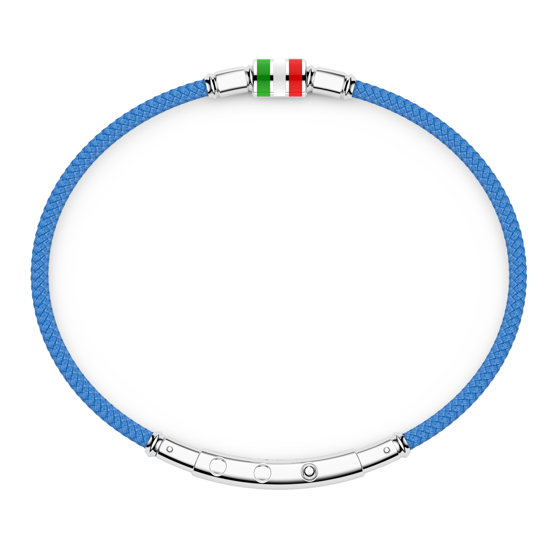 Sky Blue Silicone Bracelet with Lacquered Silver Italian Flag