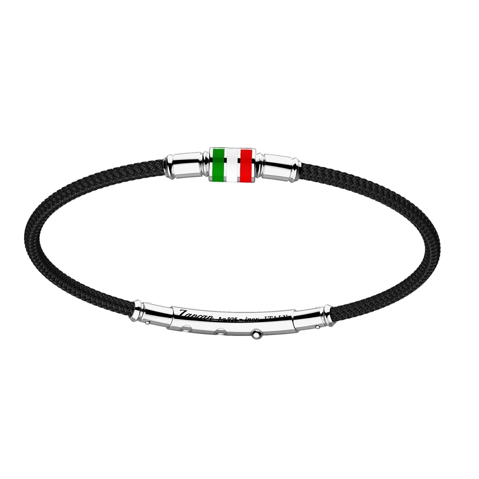 Black Kevlar Bracelet with Lacquered Silver Italian Flag