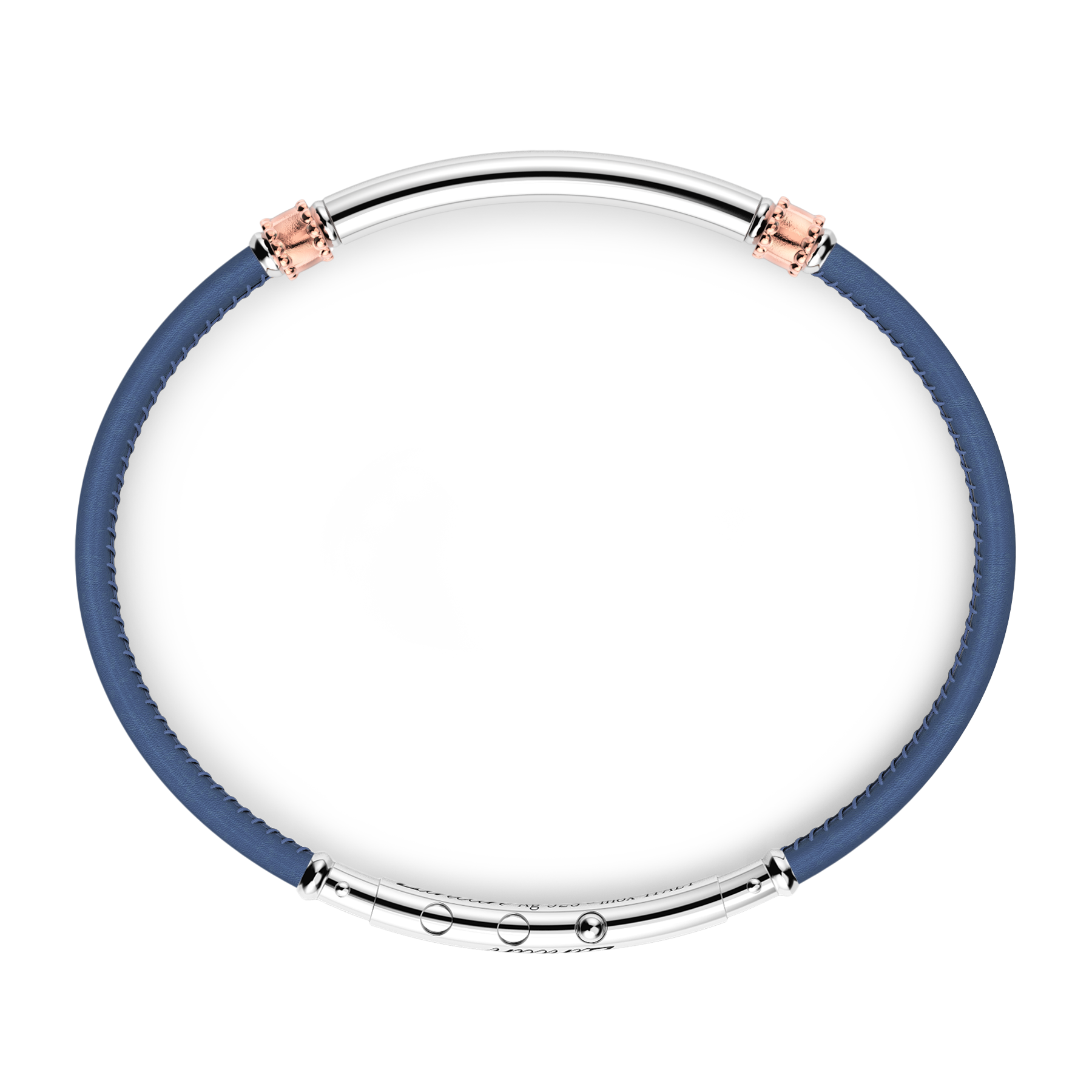 Blue Leather Bracelet with Silver Tag