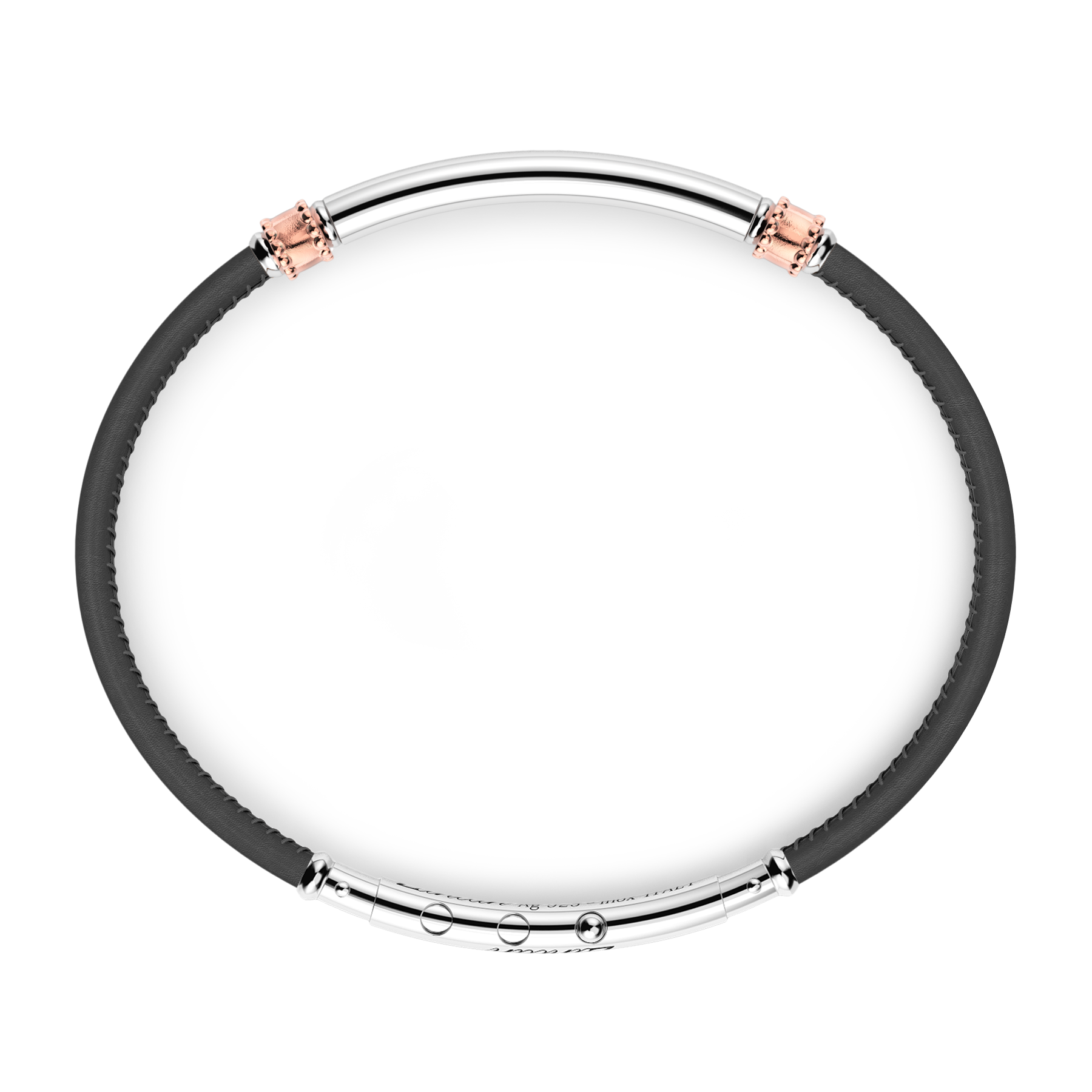 Black Leather Bracelet with Silver Tag