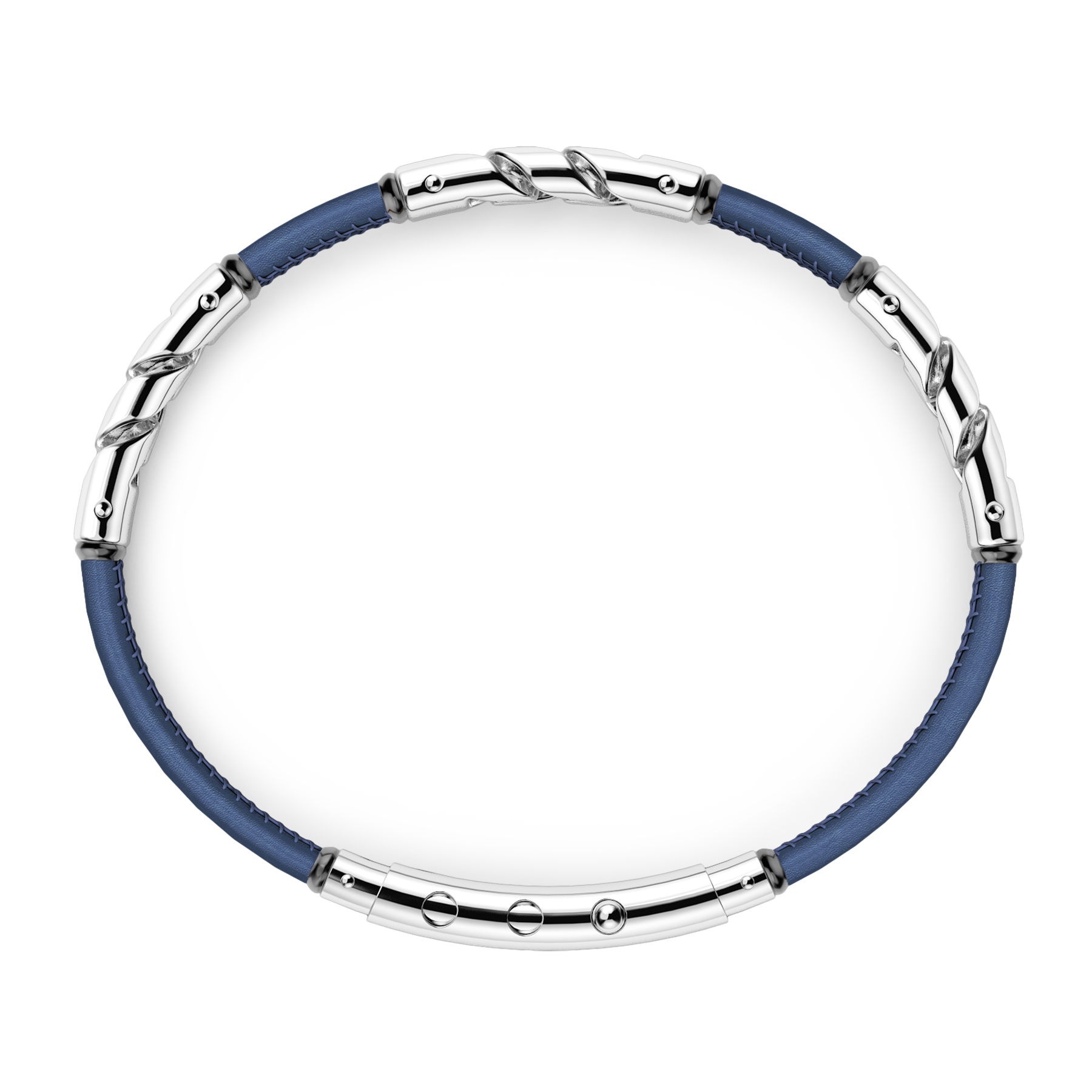 Blue Natural Leather Bracelet with Silver Elements