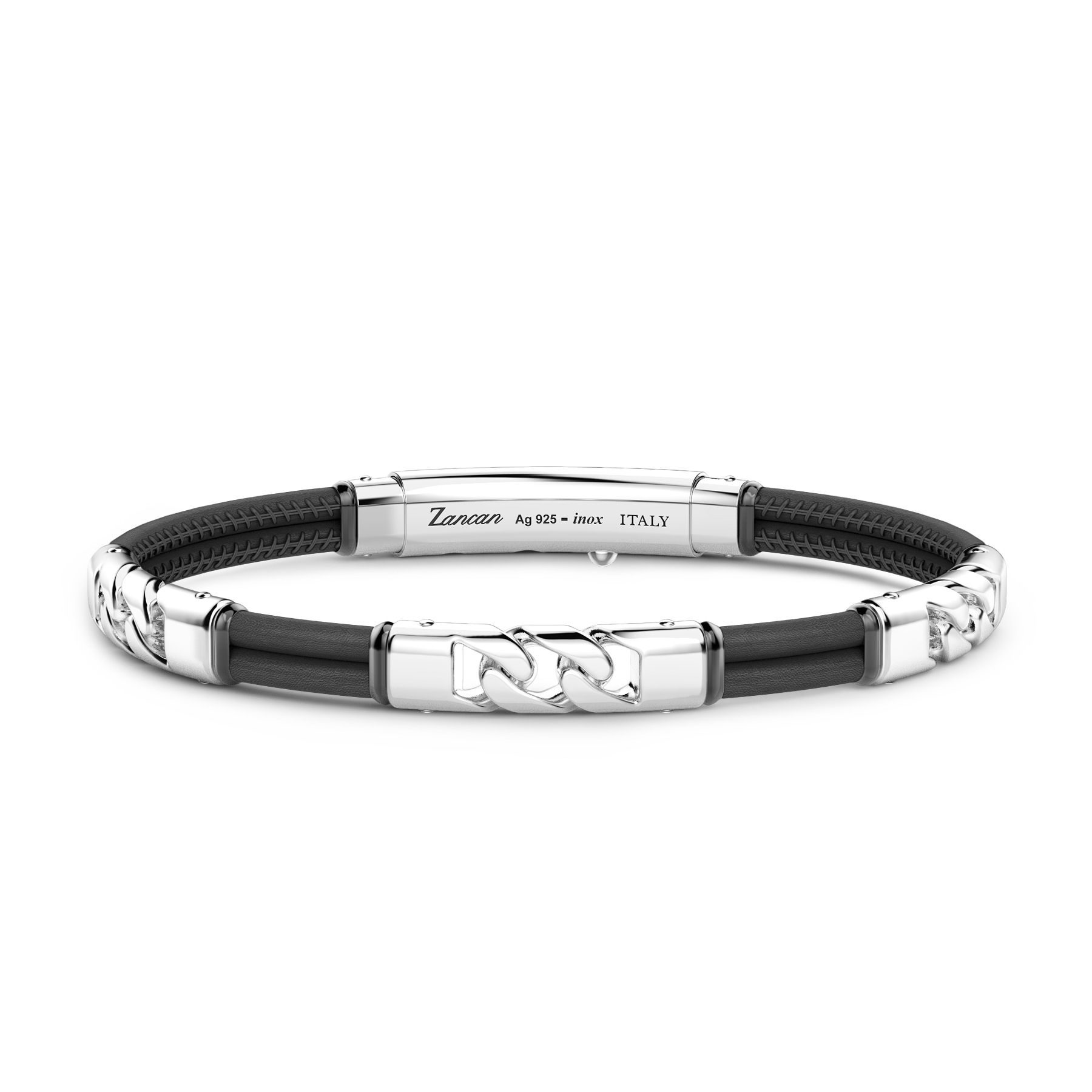 Black Natural Leather Bracelet with Silver Elements