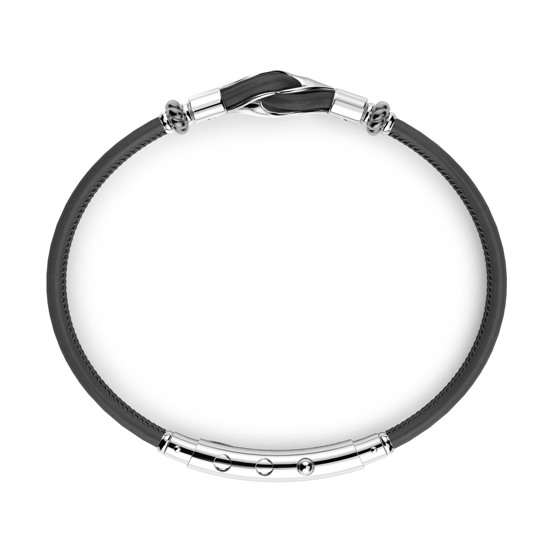 Black Leather Bracelet with Silver Knot