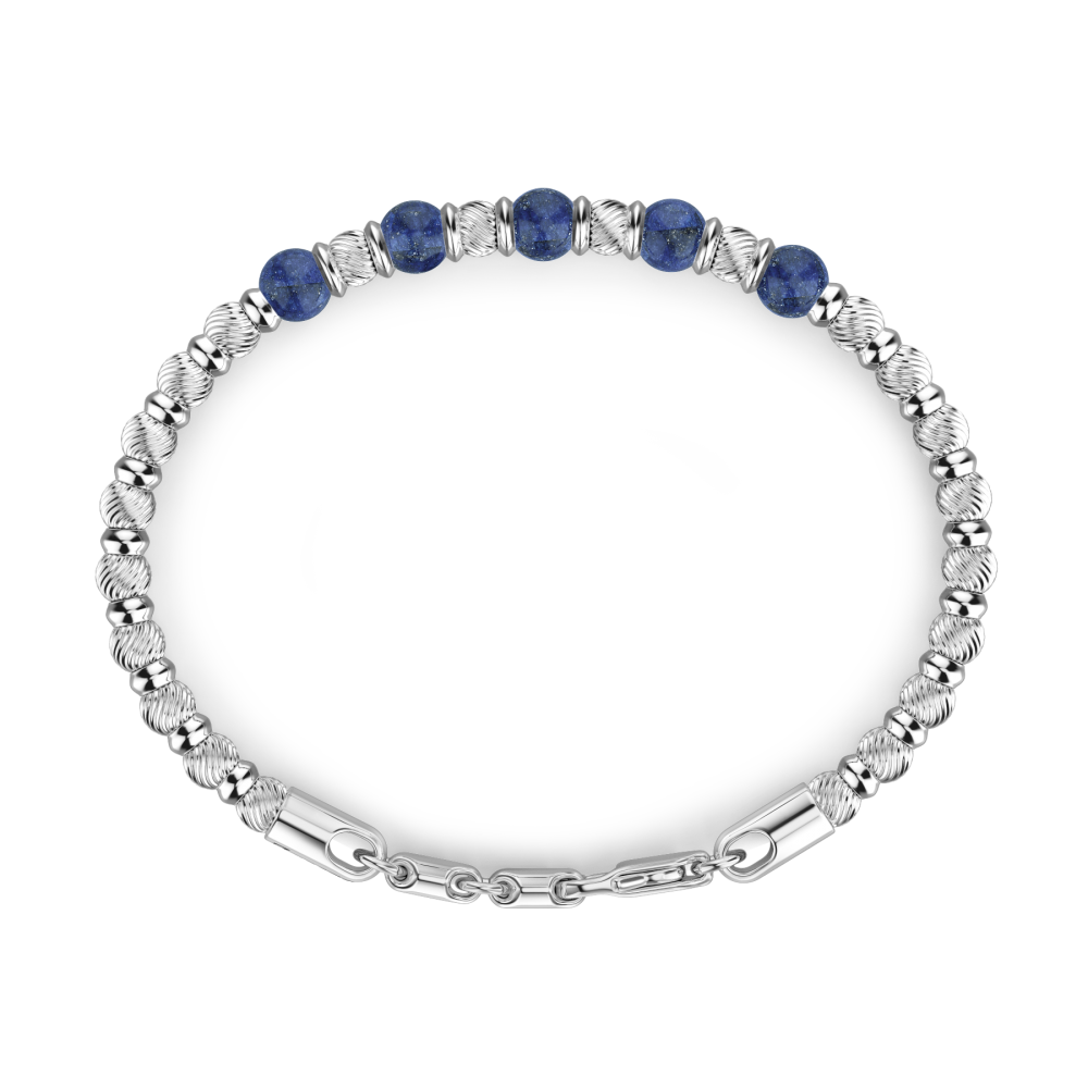 Soft Bracelet with Blue Silver Beads and Hard Natural Stones