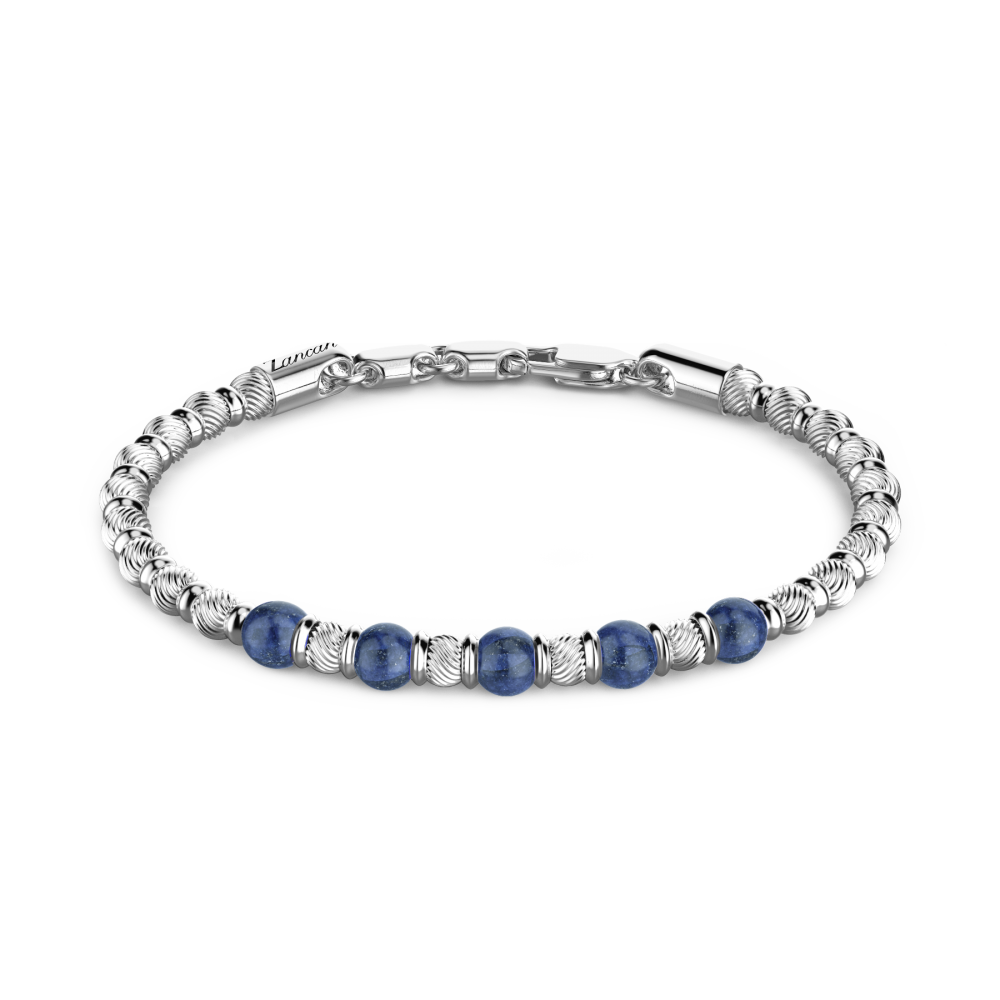 Soft Bracelet with Lapiz Lazuli & Silver Beads